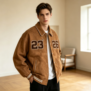 saz-5153w22 Heavyweight Chenille Embroidery Corduroy Varsity Jacket