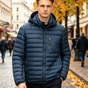 Comfort Navy Hooded Puffer Jacket For Men