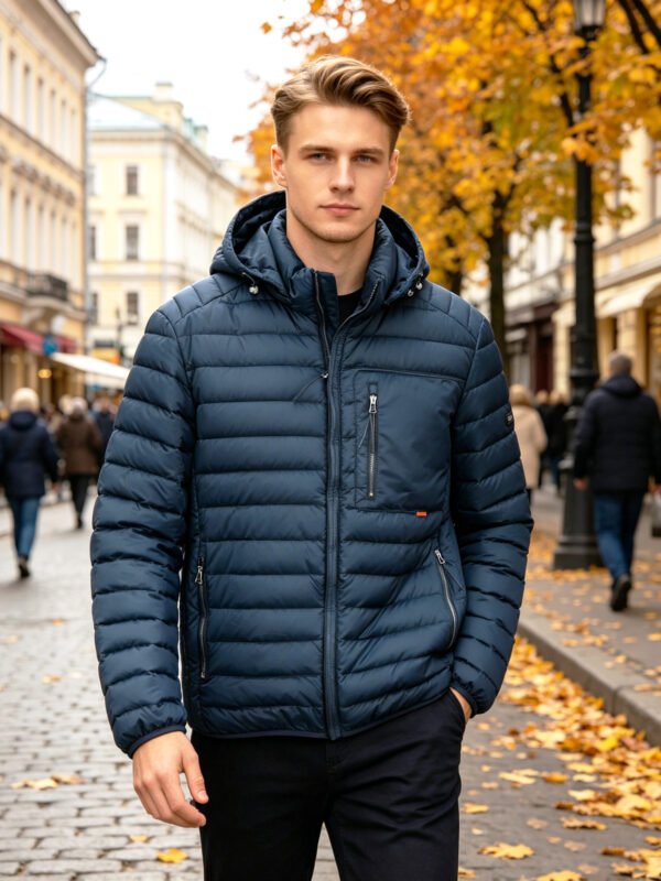 Comfort Navy Hooded Puffer Jacket For Men