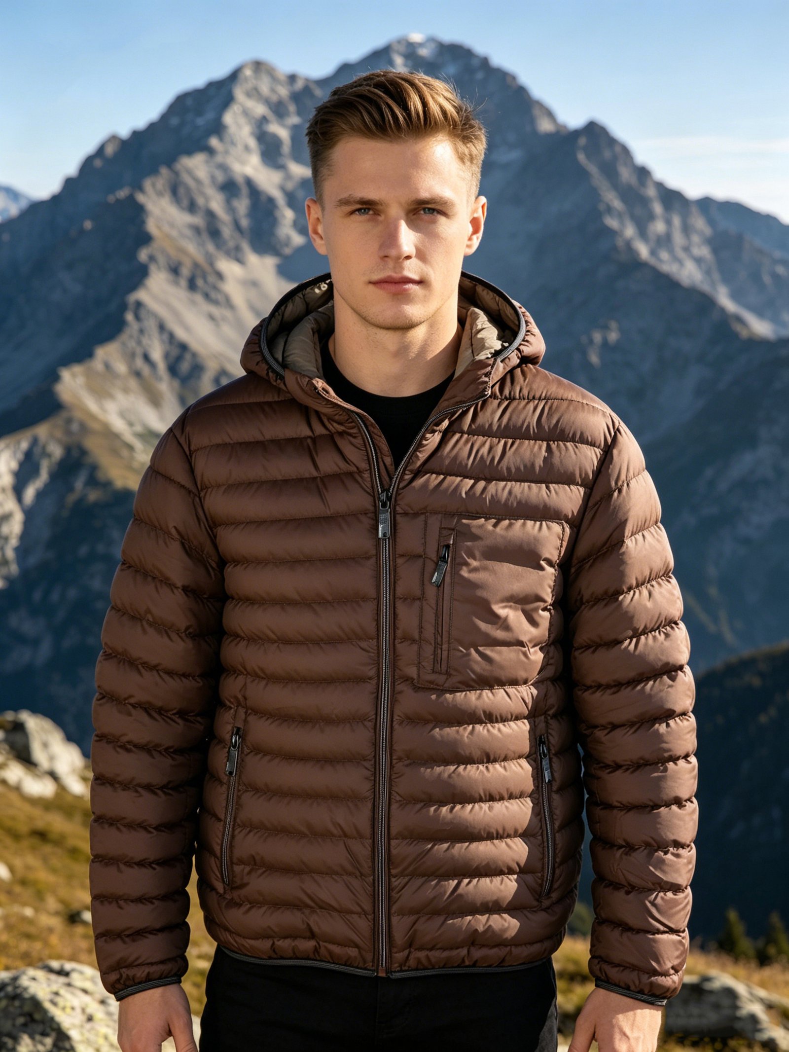 Thin Cotton Puffer Jacket Mens Hooded Elastic Binding Hem Quilted Coat – view 2
