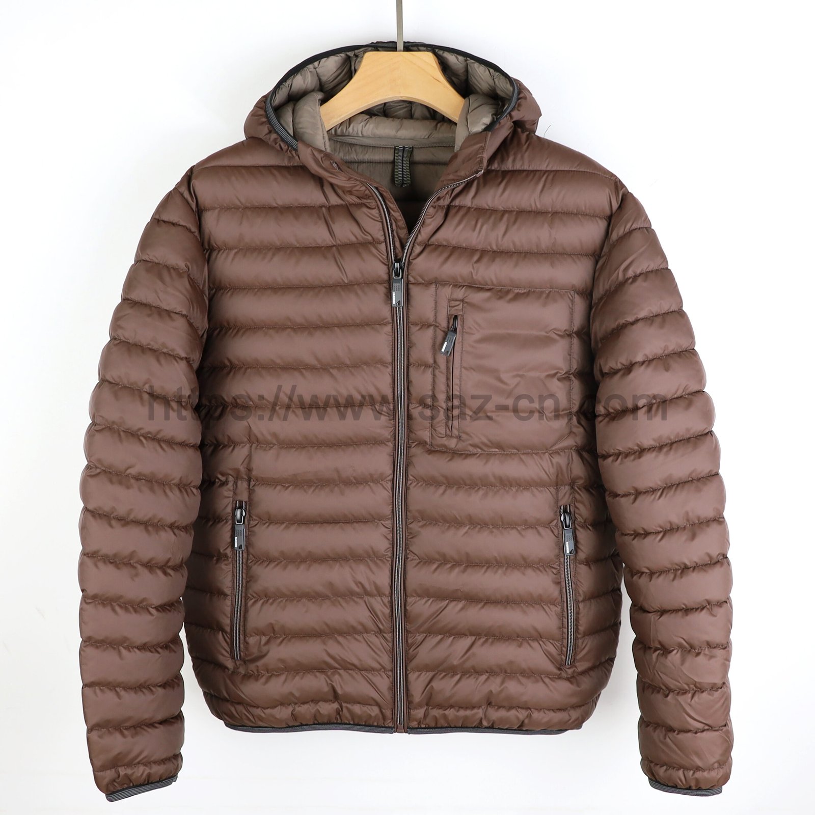 Thin Cotton Puffer Jacket Mens Hooded Elastic Binding Hem Quilted Coat – view 3