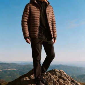 Thin Cotton Puffer Jacket Mens Hooded Elastic Binding Hem Quilted Coat