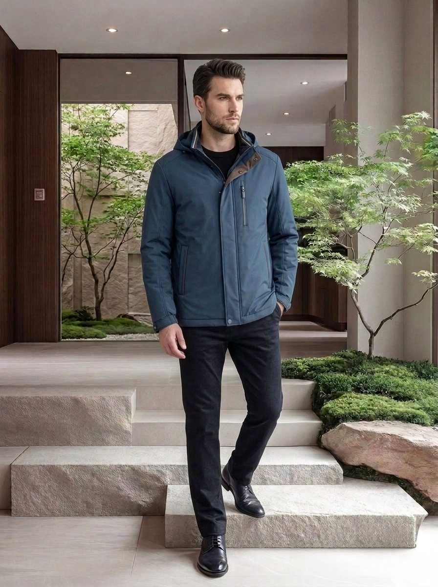 A Ribbed Casual Business Jacket In Contrasting Colors Exudes Masculine Charm