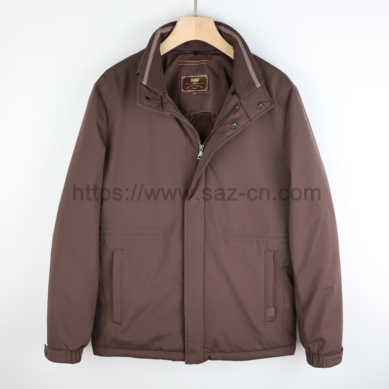 Brown Luxury Minimalist Men's Casual Stand-Collar Jacket – view 2