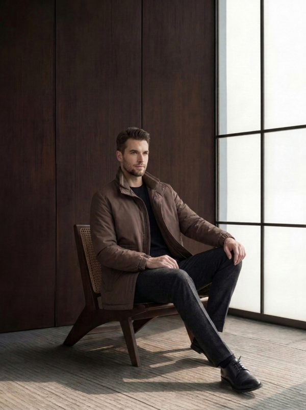 saz-bm5213 Brown Luxury Minimalist Men's Casual Stand-Collar Jacket