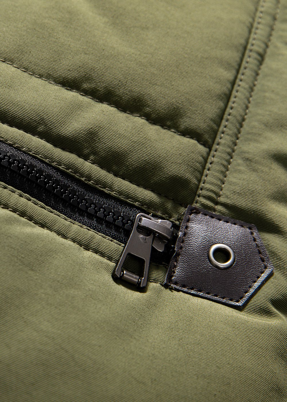 insulated detatchable faux fur hood parka in amry green – view 2