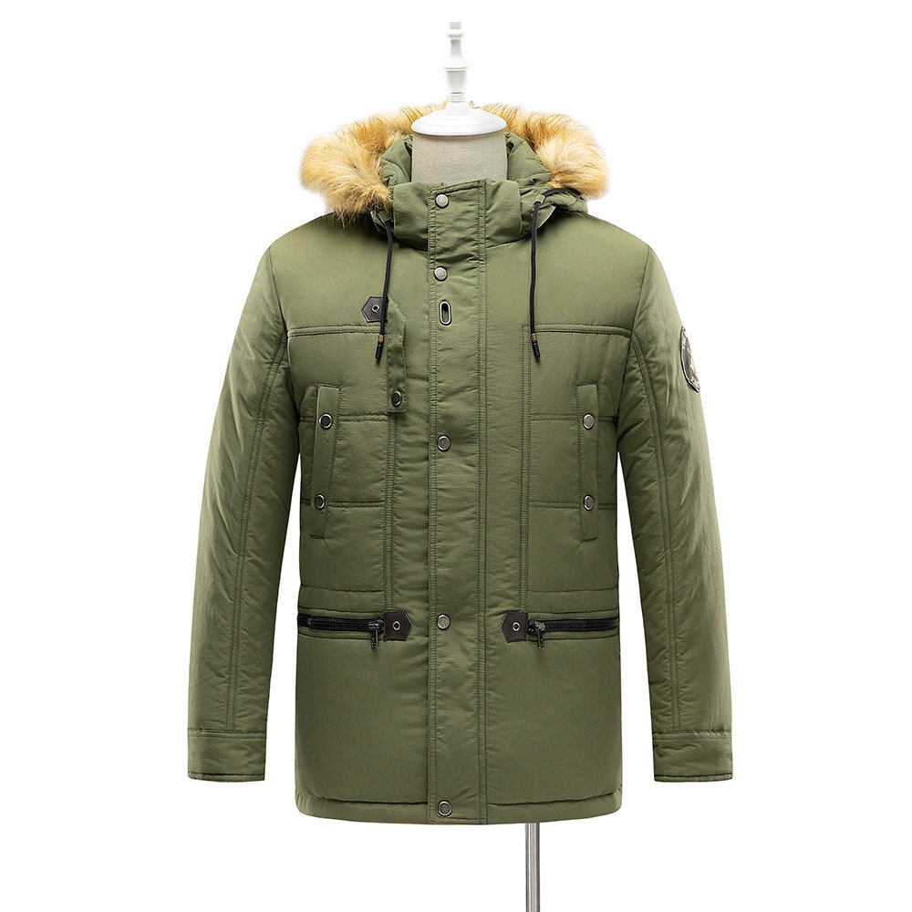 insulated detatchable faux fur hood parka in amry green – view 6