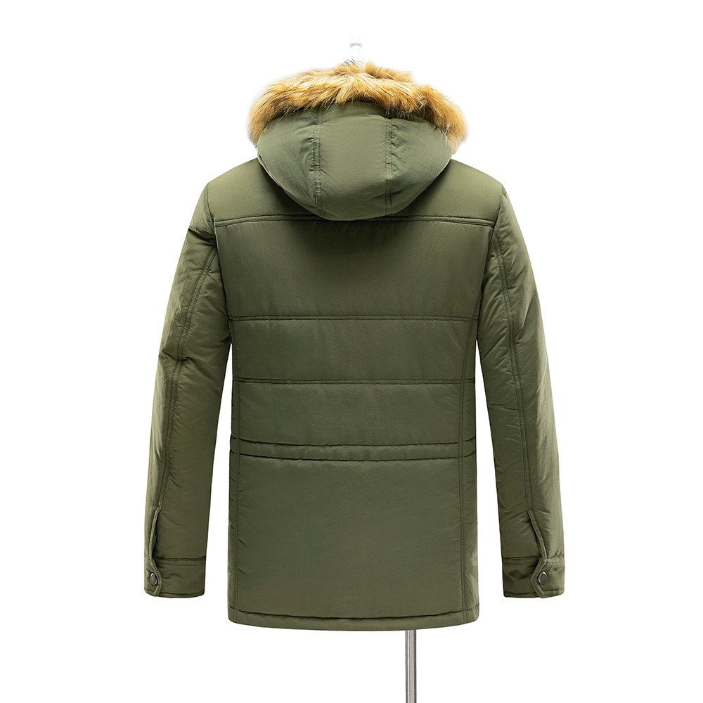 insulated detatchable faux fur hood parka in amry green – view 7