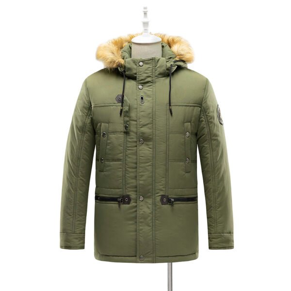 saz-c516 insulated detatchable faux fur hood parka in amry green
