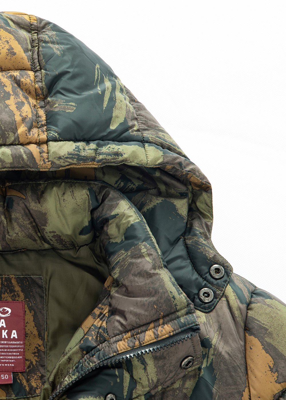 longline puff padded parka coat in camo