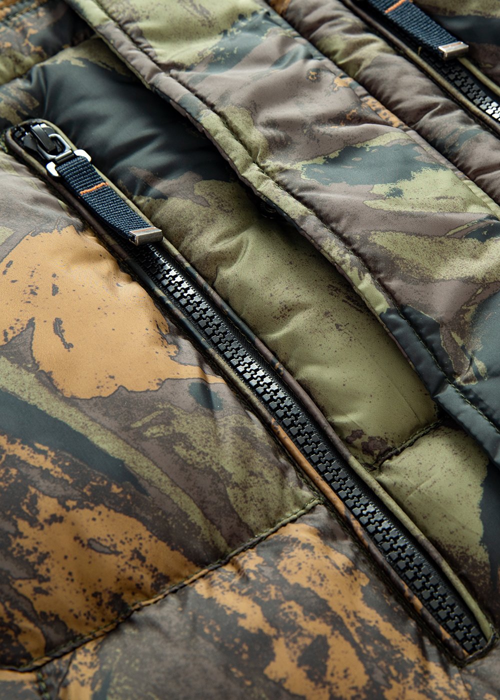 longline puff padded parka coat in camo – view 2