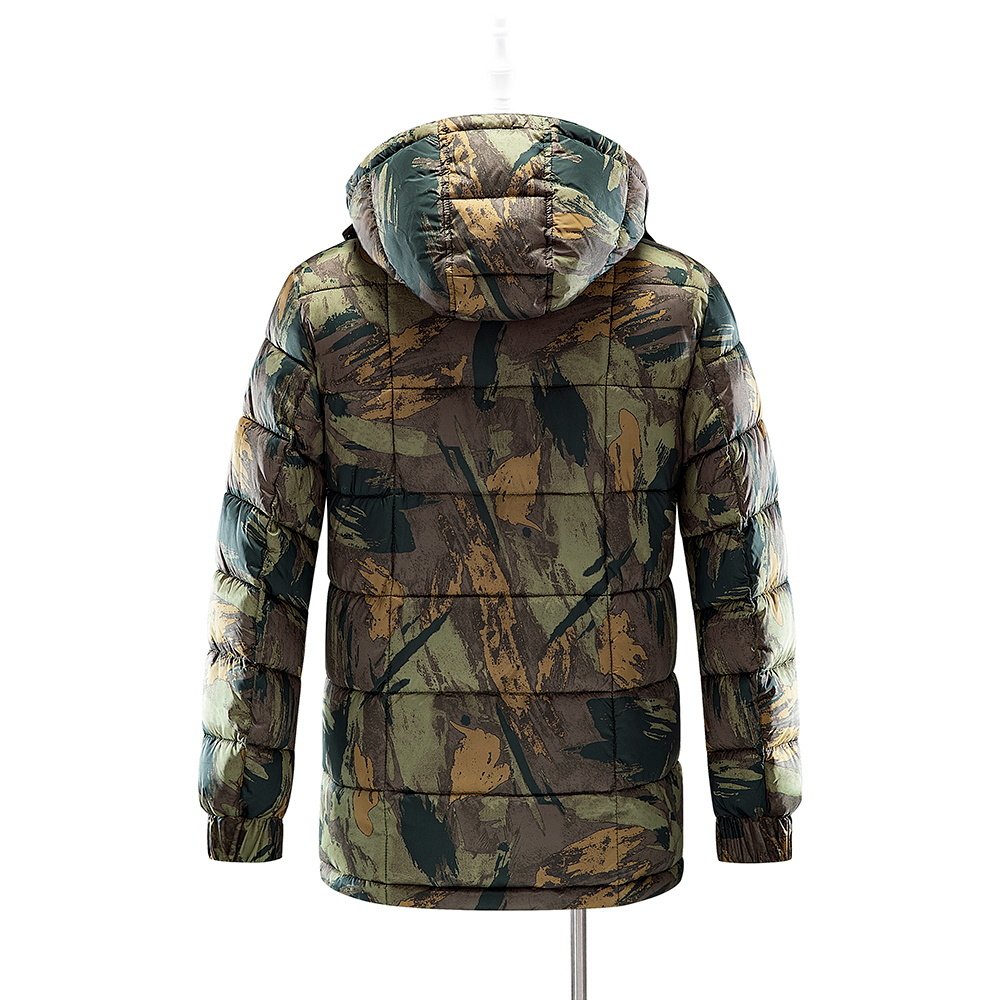 longline puff padded parka coat in camo – view 7