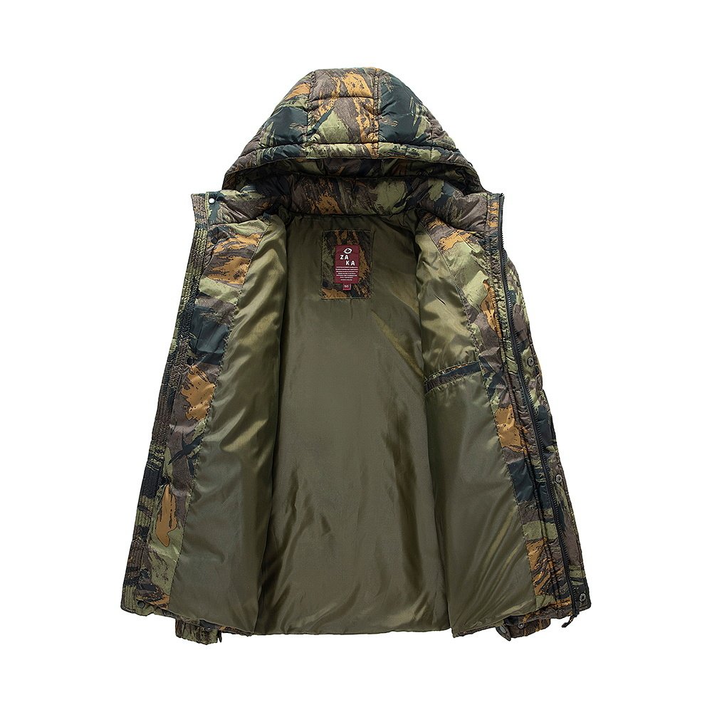 longline puff padded parka coat in camo – view 8