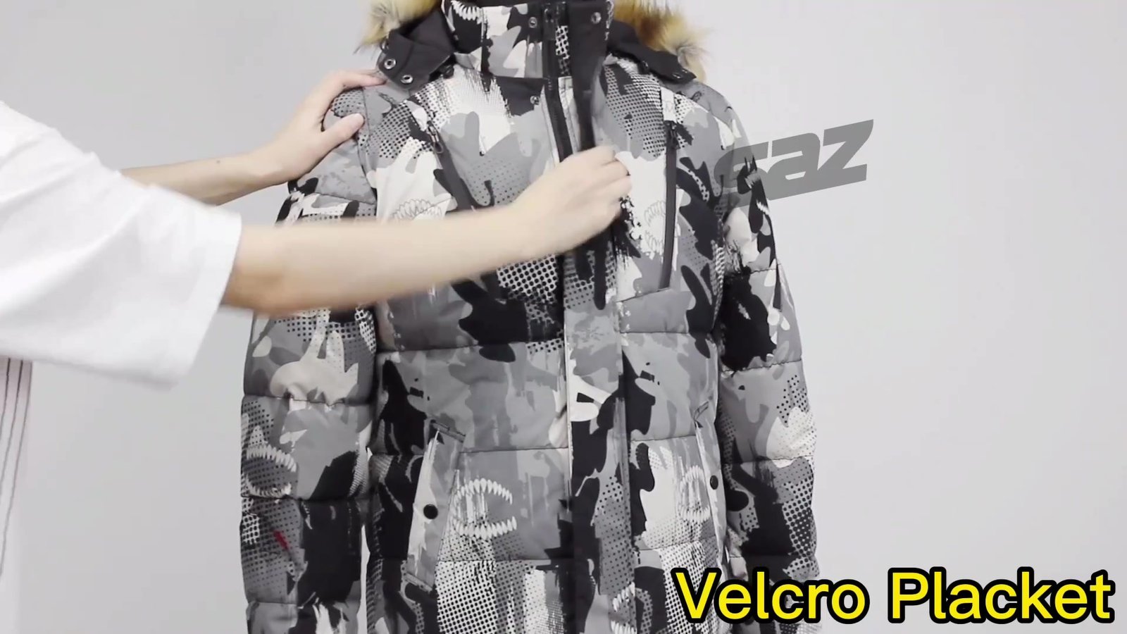 fur hooded cotton padded long parka with full printing – view 5