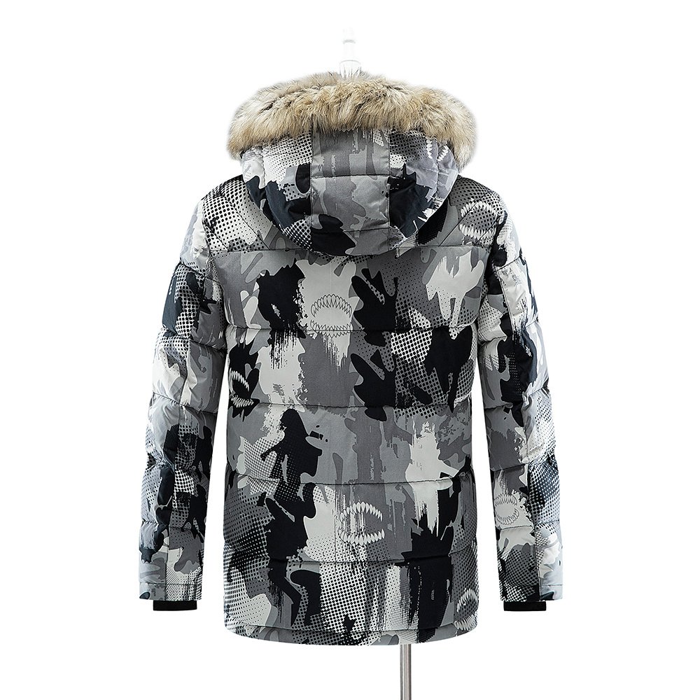 fur hooded cotton padded long parka with full printing – view 7