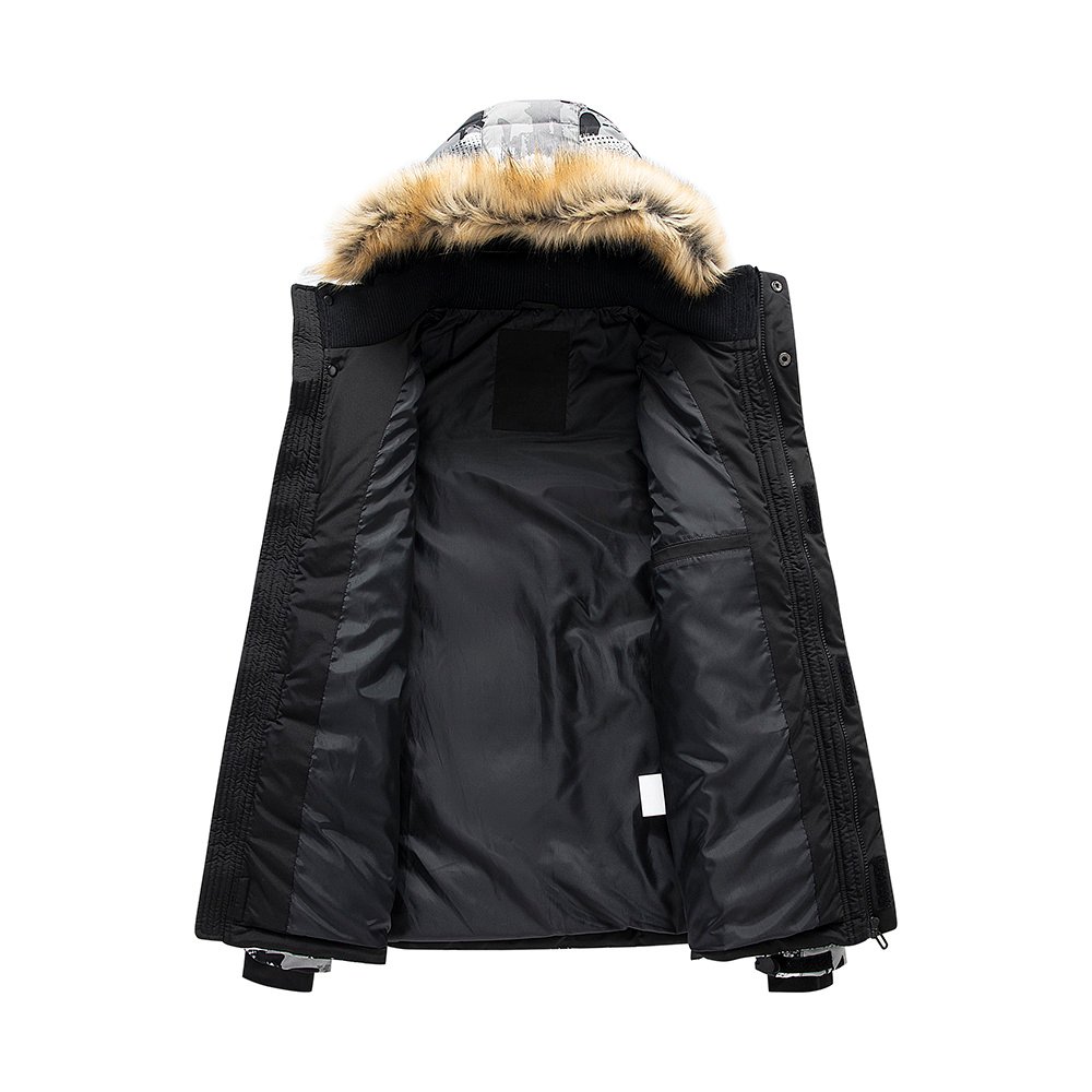 fur hooded cotton padded long parka with full printing – view 8