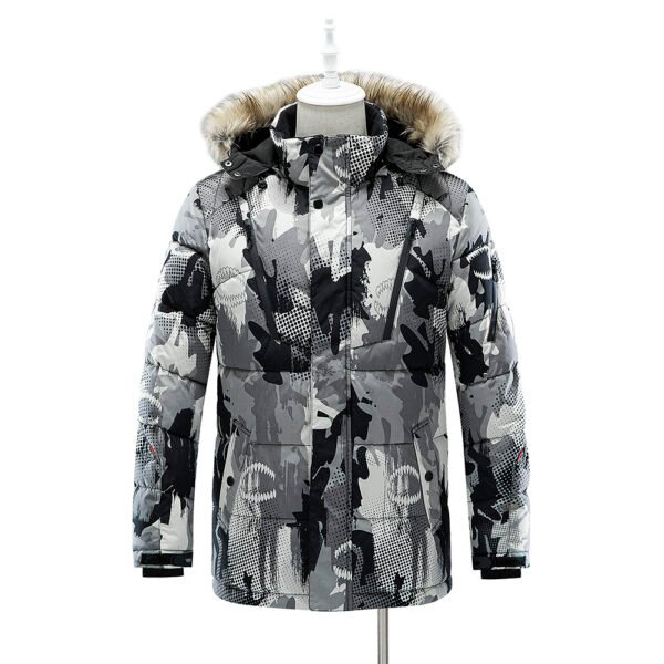 saz-c8002 fur hooded cotton padded long parka with full printing