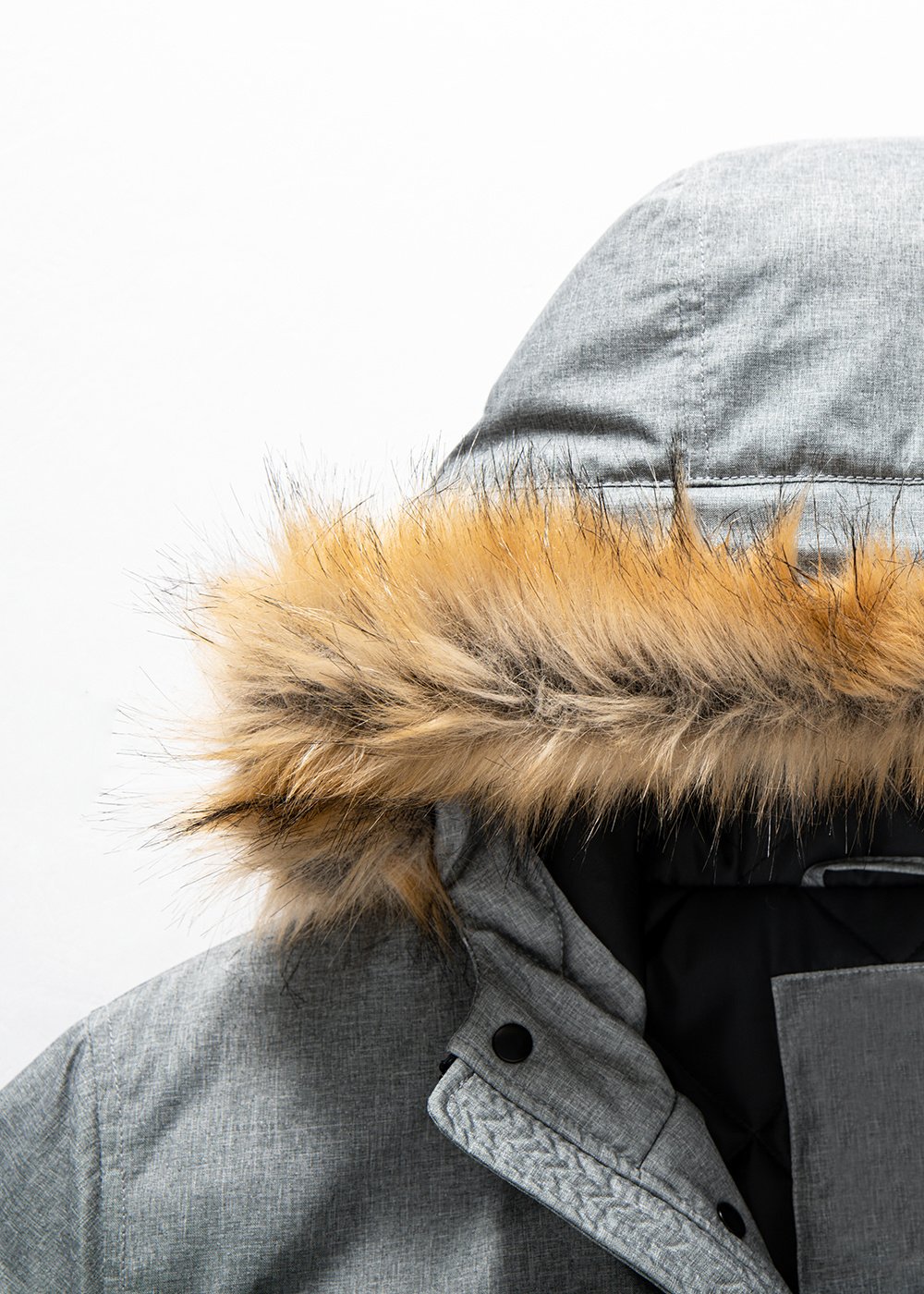 hooded parka coat with fur trim in grey