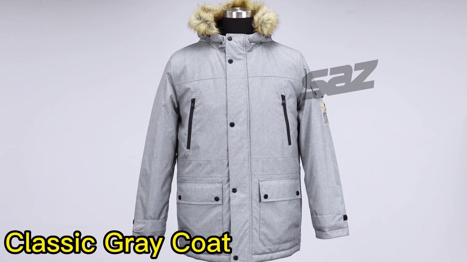 hooded parka coat with fur trim in grey – view 5