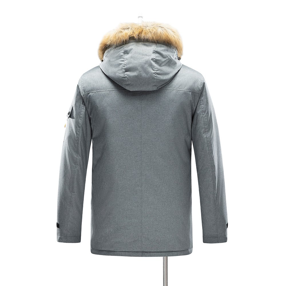 hooded parka coat with fur trim in grey – view 7