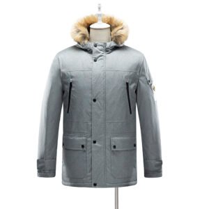 saz-c8018 hooded parka coat with fur trim in grey