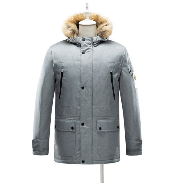 saz-c8018 hooded parka coat with fur trim in grey