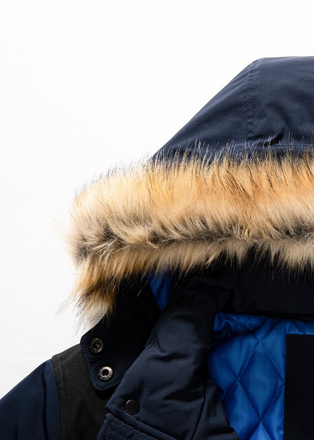 men's parka with a faux fur-hood with top stitching