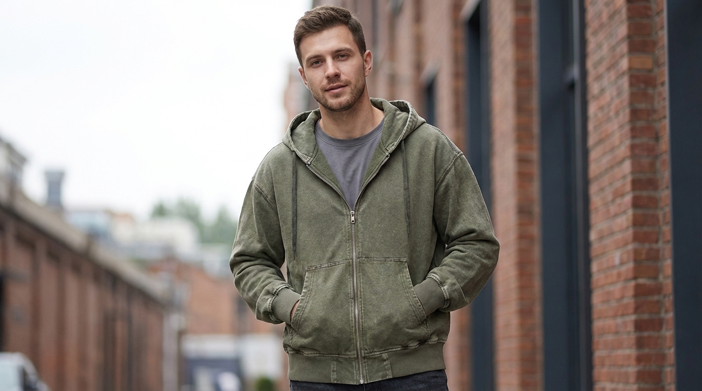 full-zip hooded jackets washed sweatshirt