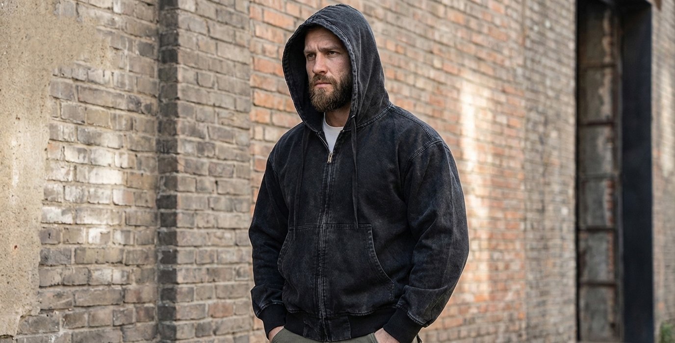 full-zip hooded jackets washed sweatshirt – view 2