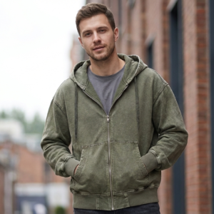 saz-cx9313 full-zip hooded jackets washed sweatshirt