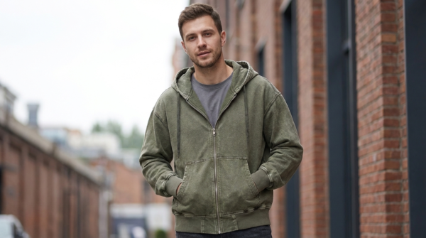 saz-cx9313 full-zip hooded jackets washed sweatshirt