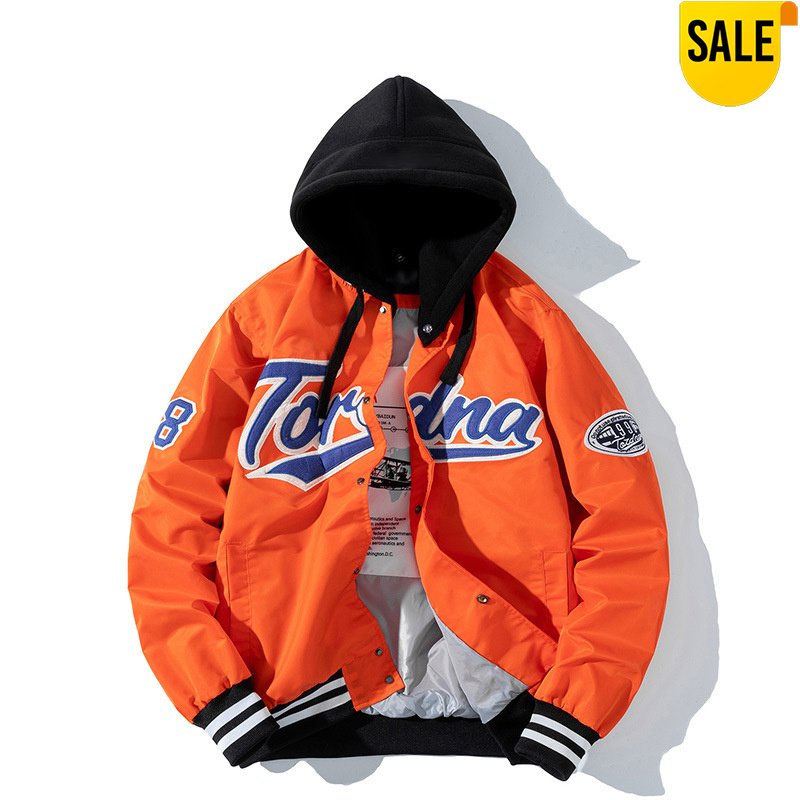 Hip Hop Oversized Varsity Bomber Jacket In Orange – view 9