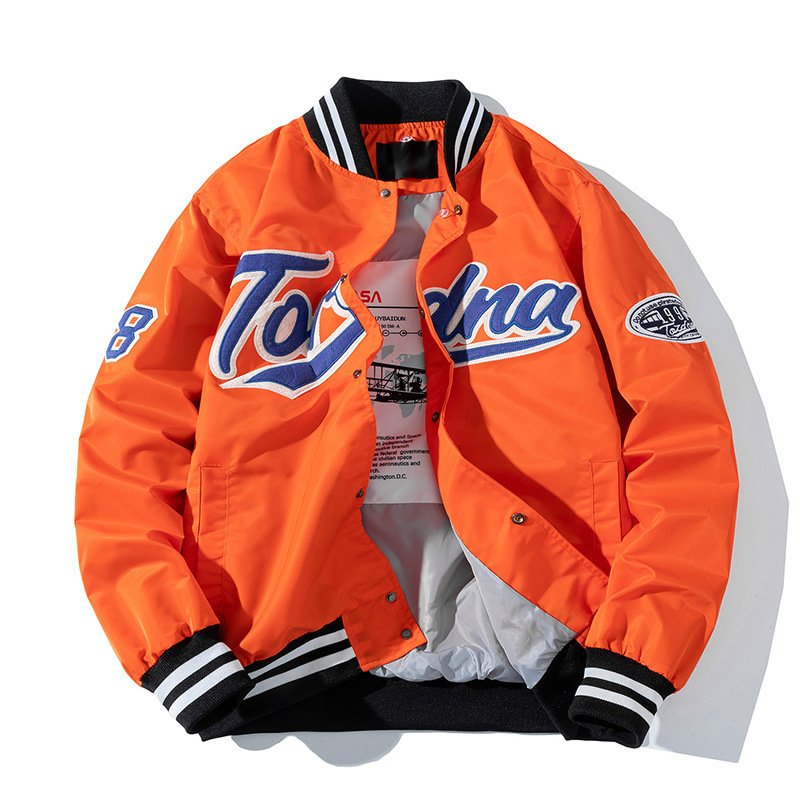 Hip Hop Oversized Varsity Bomber Jacket In Orange – view 10