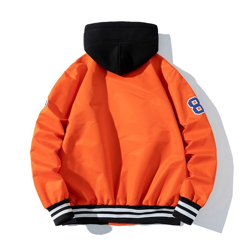 Hip Hop Oversized Varsity Bomber Jacket In Orange – view 11