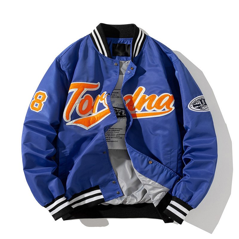 Hip Hop Oversized Varsity Bomber Jacket In Orange – view 15