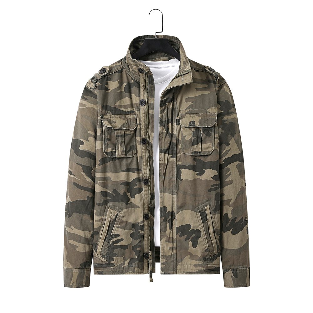 100% cotton washed distressed camouflage jacket – view 5