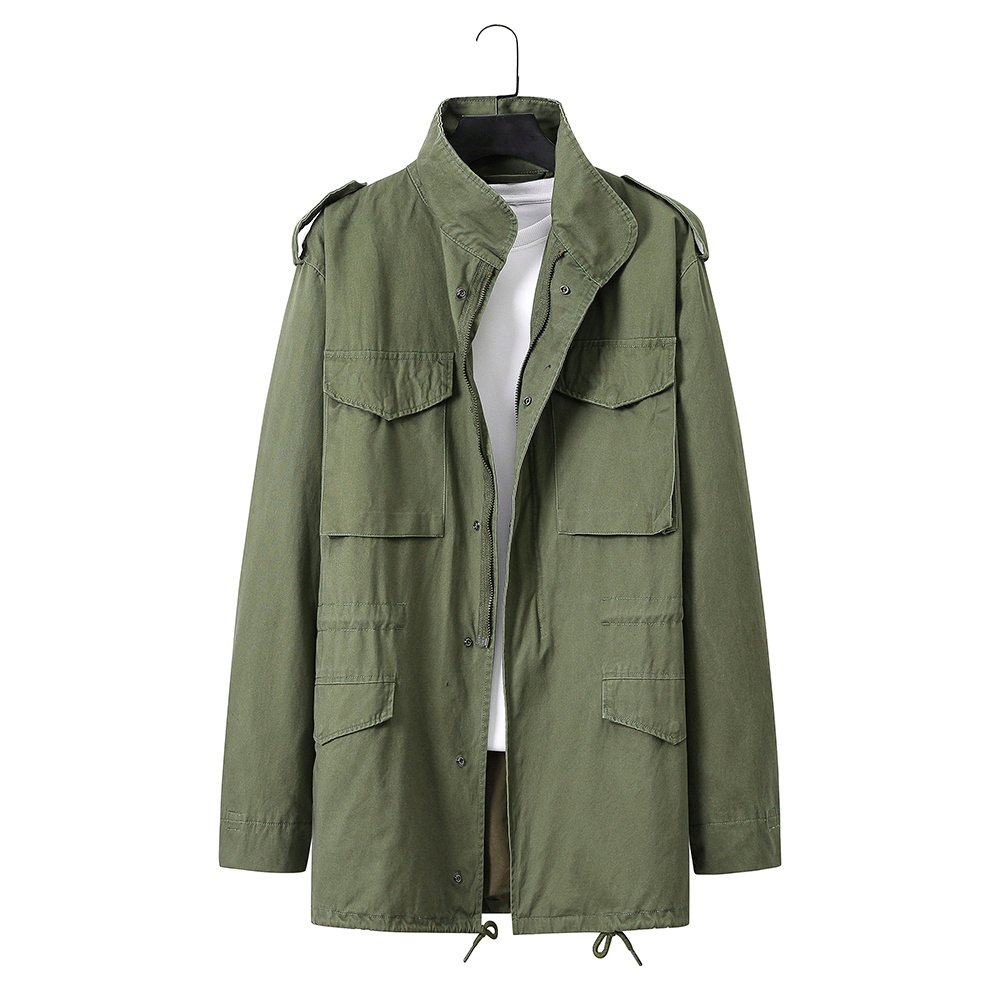 patch pocket cotton olive green trench coat – view 5