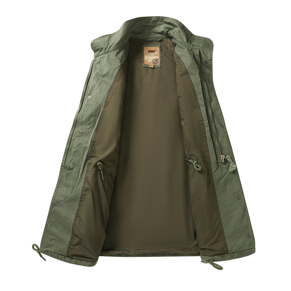 patch pocket cotton olive green trench coat – view 7