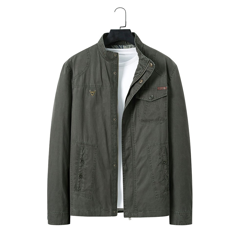 retro washed worker field jacket in military green – view 7