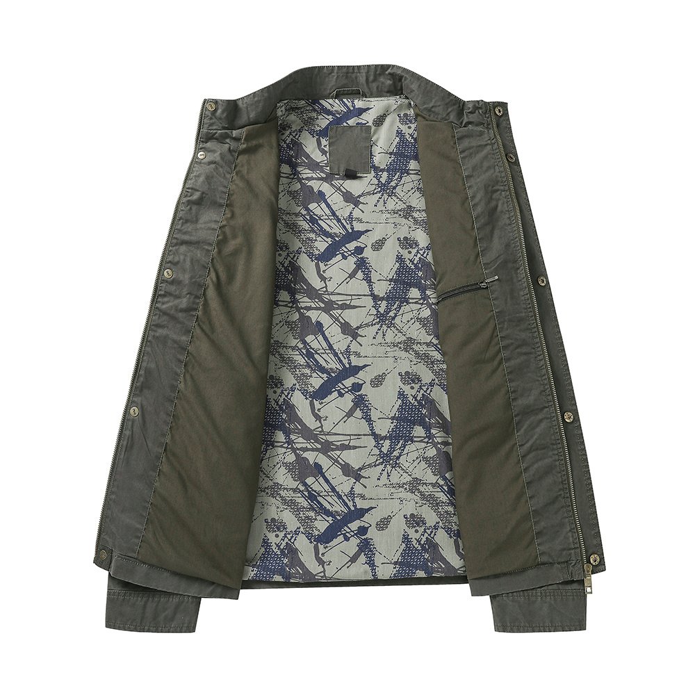 retro washed worker field jacket in military green – view 9