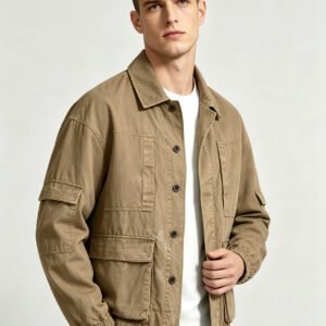 Khaki Multi Pocket Cargo Men's Twill Jacket
