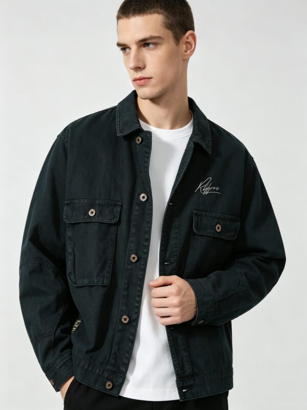 2 Big Cargo Pocket Overshirt Shacket With Embroidery Logo