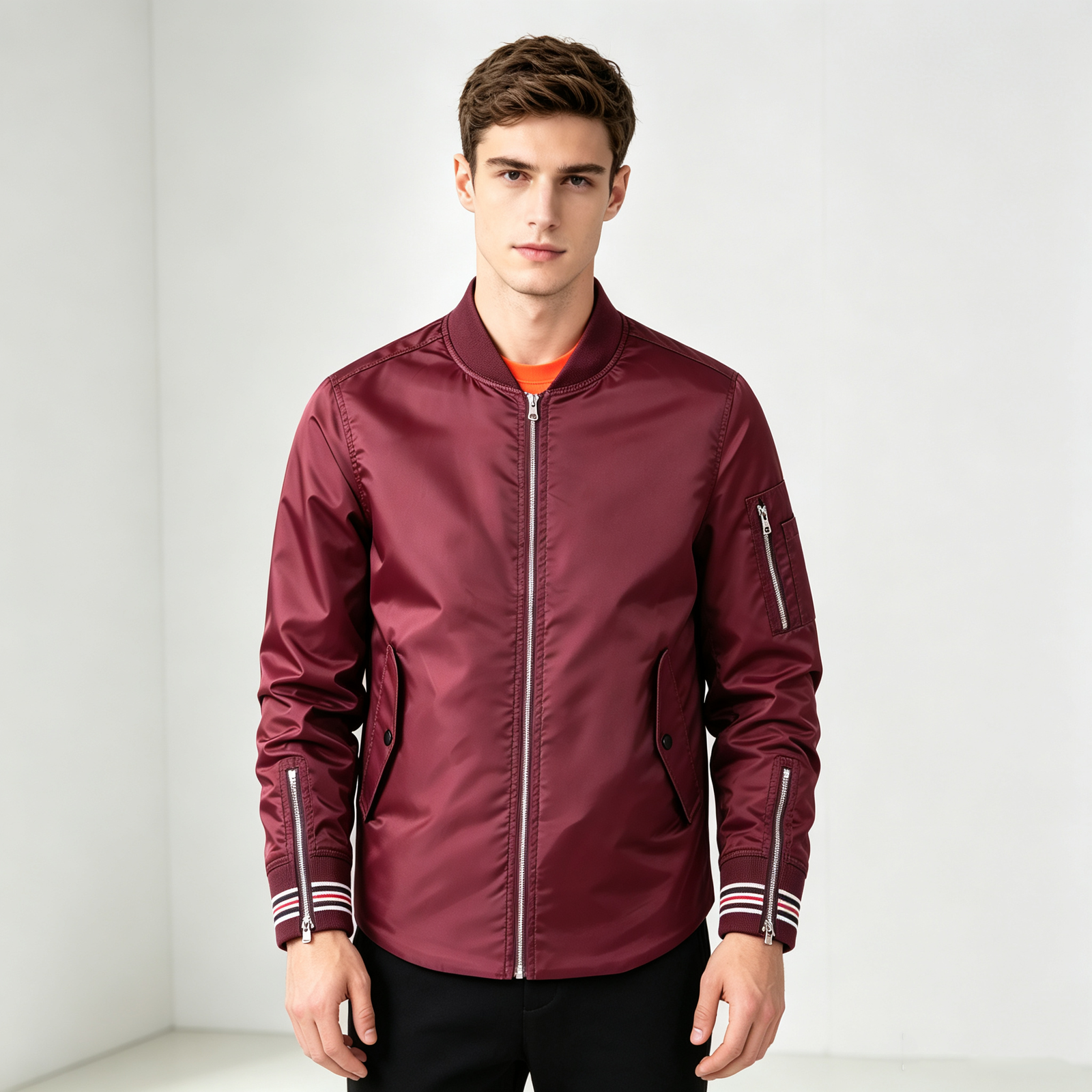 Ma-1 Slim Fit Essential Bomber Jacket In Red – view 7