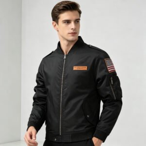 saz-dsf1003 Oversized Custom Leather Badge Vintage Bomber Jackets