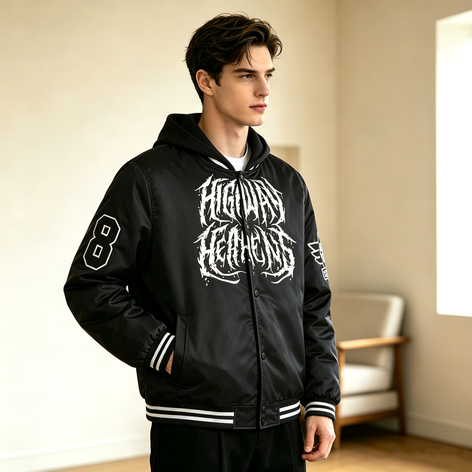 Printing Nylon Varsity Jacket With Detachable Hood – view 5