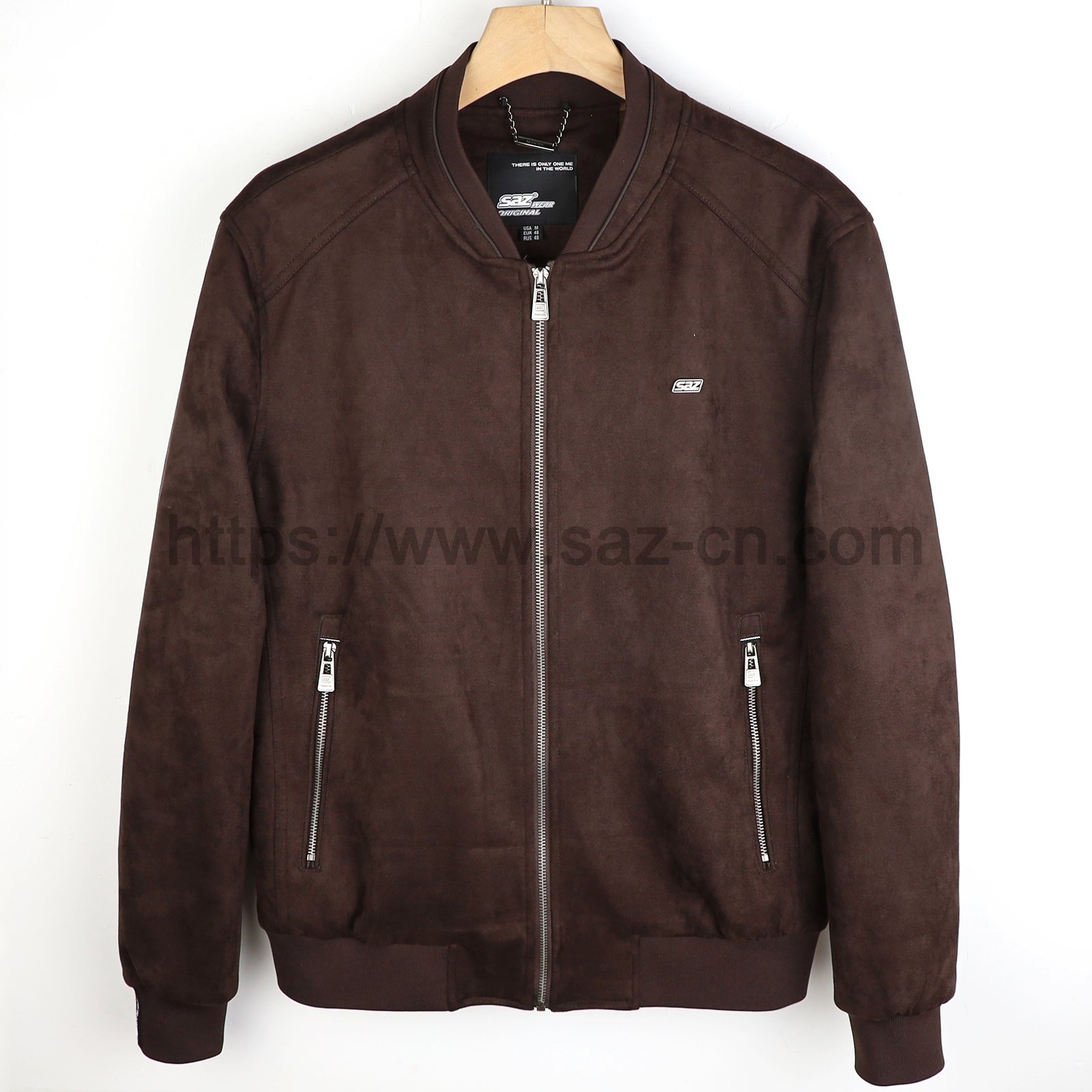 Men's Suede Leather Jacket Dark Brown Vintage Style Zip Up Jacket – view 2
