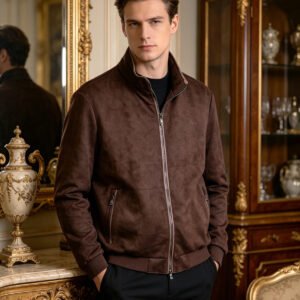 saz-pj9601 Luxury Italian Brown Suede Jackets For Men