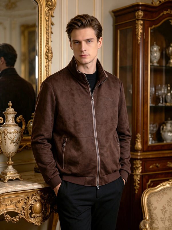 saz-pj9601 Luxury Italian Brown Suede Jackets For Men