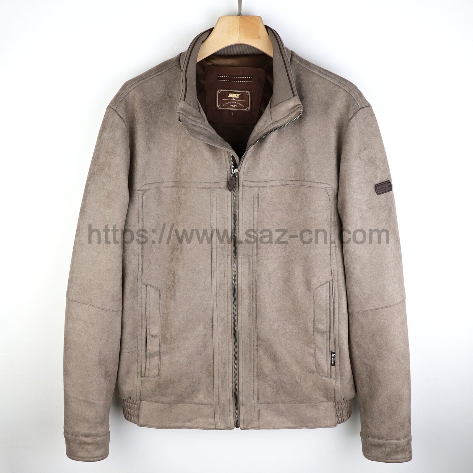 Men's Leather Suede Jacket Apricot– Vintage Style Zip Up Jacket – view 2