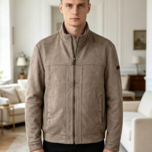 saz-pj9602 Men's Leather Suede Jacket Apricot– Vintage Style Zip Up Jacket